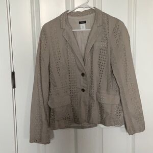 J.CREW Khaki Tan Sand Textured Eyelet Lace Lined Cotton Blazer Jacket 10 EUC